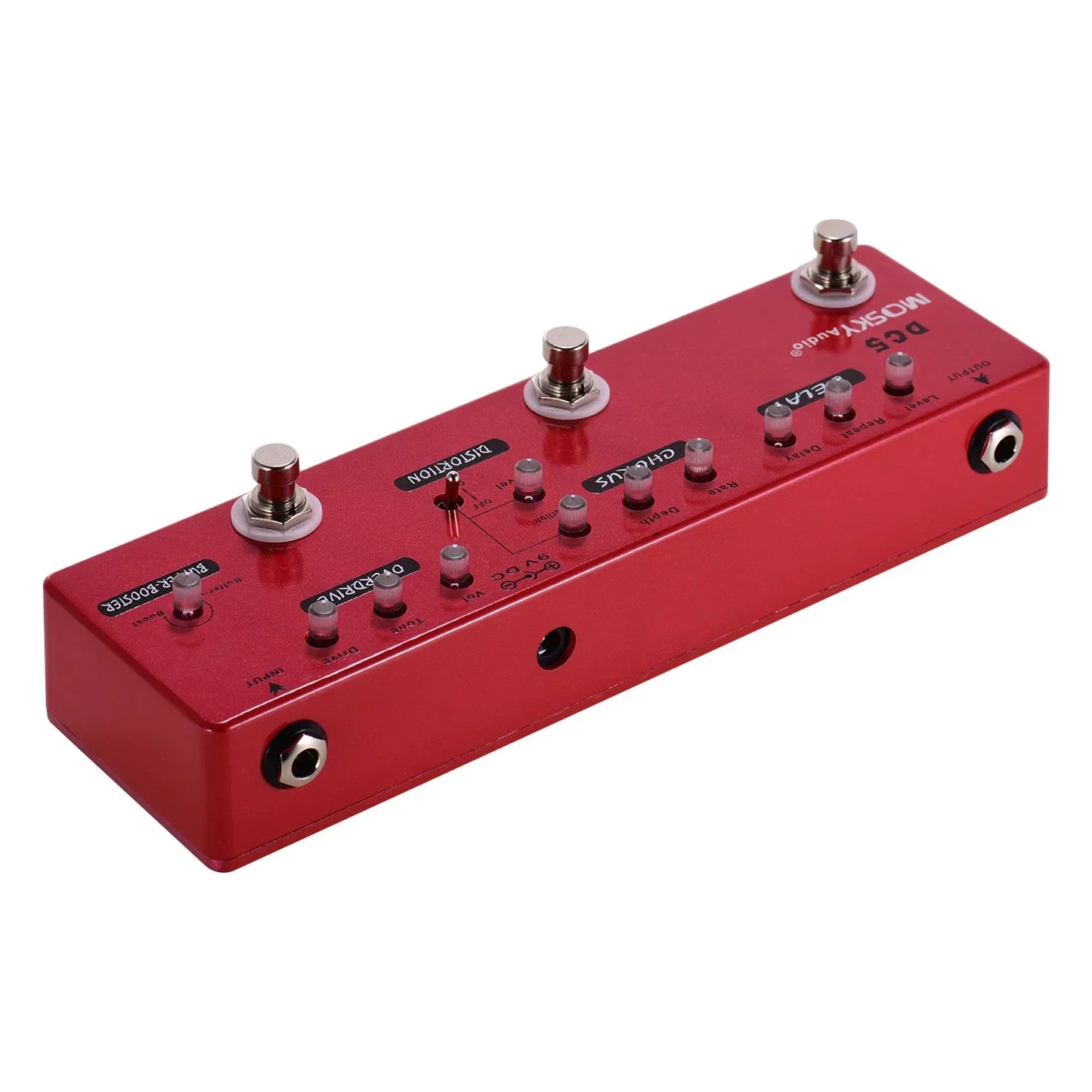 Red metal shell true bypass MOSKYAUDIO DC5 multi-effects pedal with modes delay chorus distortion overdrive booster features