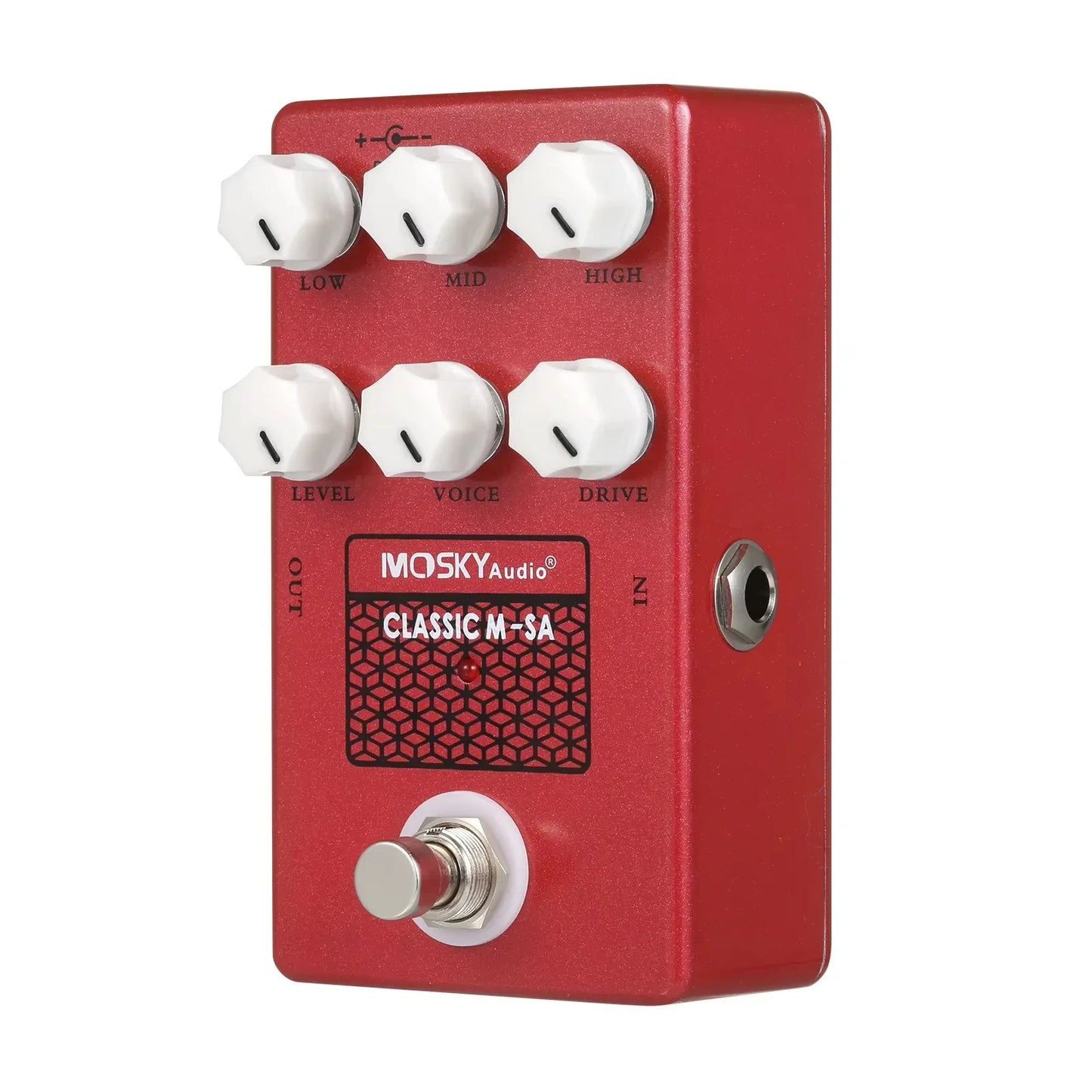 Red Moskyaudio M-Sa guitar speaker tuner pedal classic simulation with white knobs silver footswitch and drive voice level control