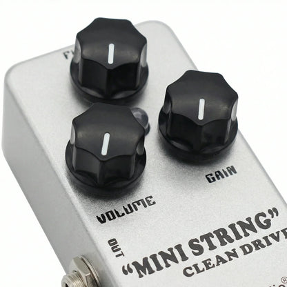 Silver metal moskyaudio mini string clean drive overdrive guitar pedal with volume gain and out knobs for electric guitar