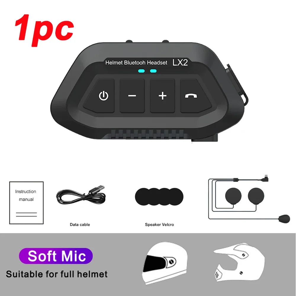 Black plastic motorcycle bluetooth helmet headset wireless lx2 with four control buttons and noise reduction moto mic