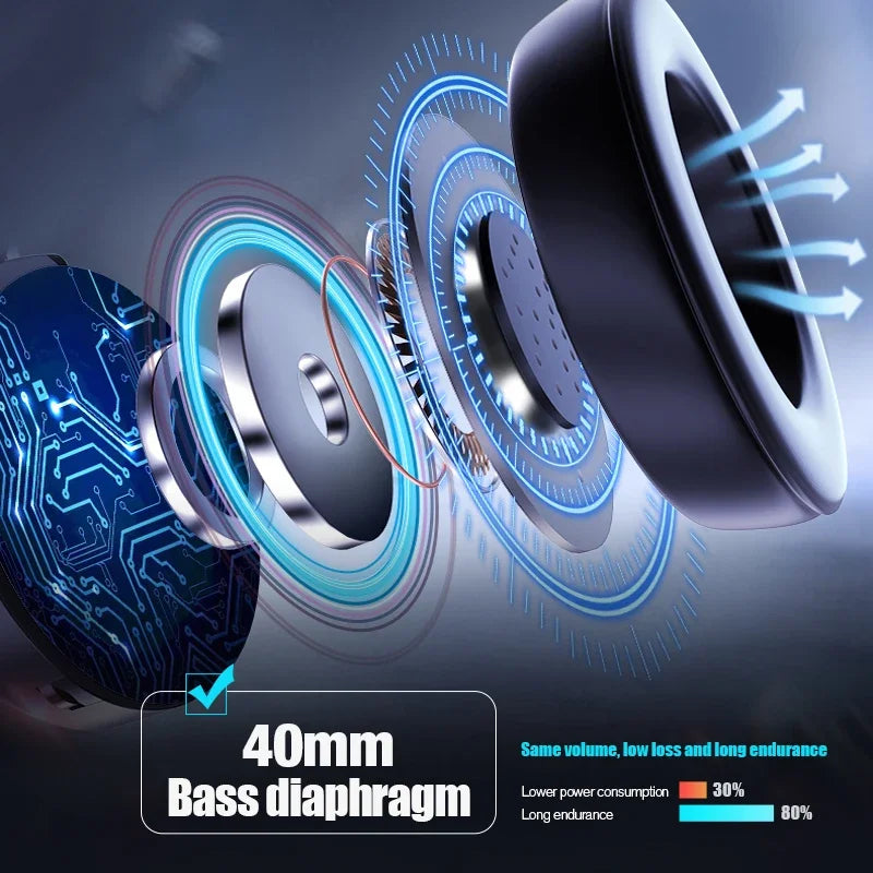 40mm bass diaphragm speaker with metallic and blue circuitry design for motorcycle bluetooth helmet noise reduction moto headset wireless