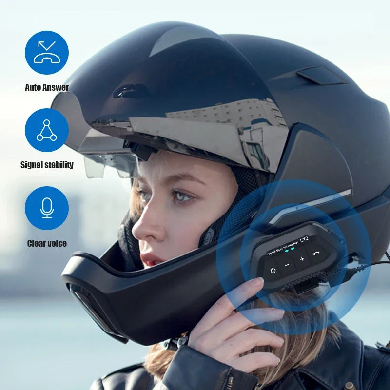 Black motorcycle bluetooth helmet headset wireless with noise reduction moto earphone and integrated mic for handsfree calls