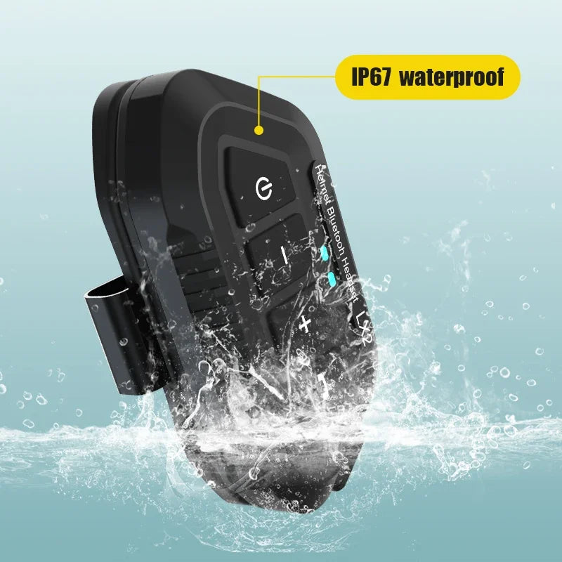 Black ip67 waterproof motorcycle bluetooth helmet headset wireless with tactile buttons clip noise reduction moto earphone with mic