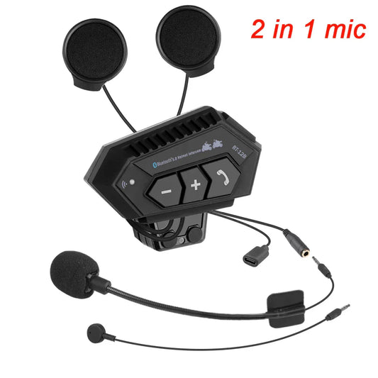 Black bluetooth 5.0 motorcycle helmet headset with wireless handsfree mic and detachable mic headphones music player model bt-128