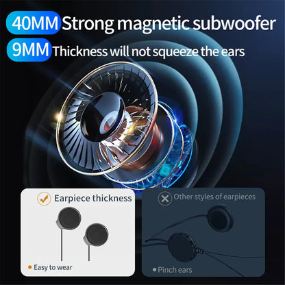 Motorcycle helmet headset with 40mm strong magnetic subwoofer, 9mm thickness, wireless handsfree mic black metallic design