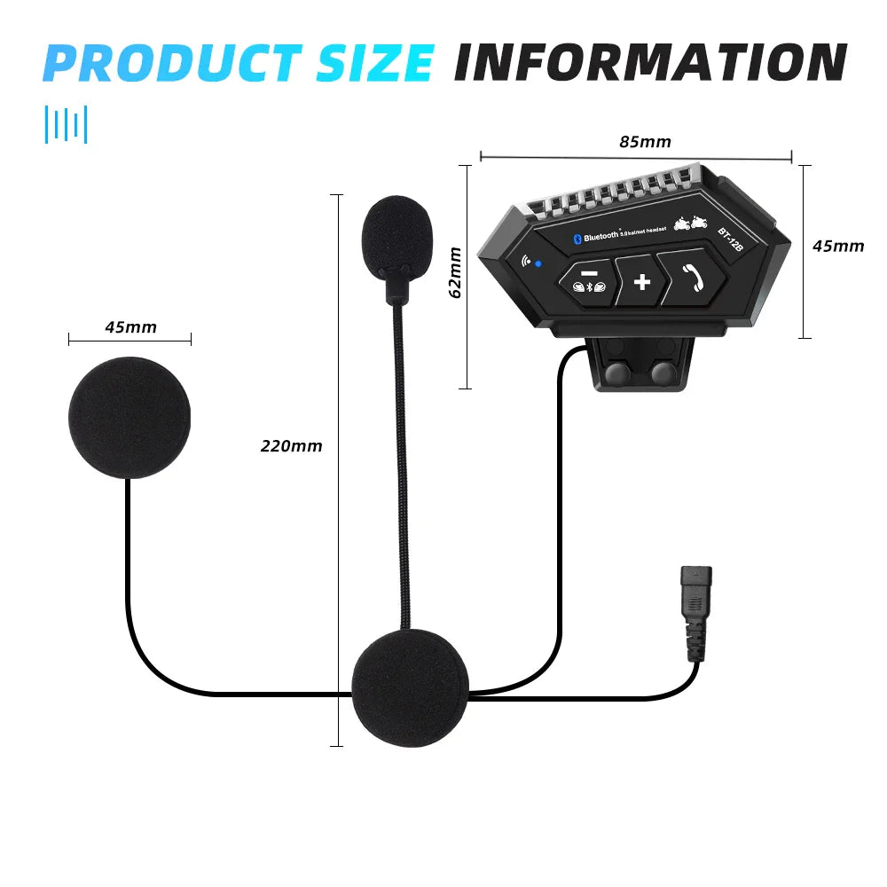 Black motorcycle helmet headset with wireless handsfree mic headphones music player and usb charging cable