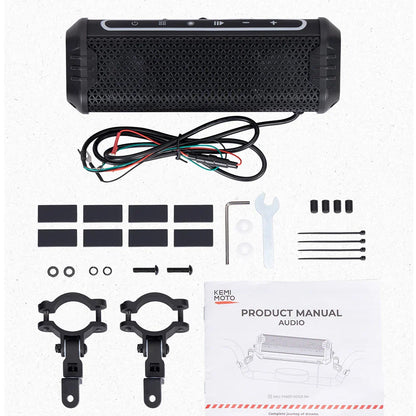 Black rugged motorcycle speaker with textured grille and control buttons for handlebar atv utv accessories equipments