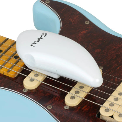 White plastic movaii guitar string winder with ergonomic design for use with handheld infinite sustainer guitar pedals