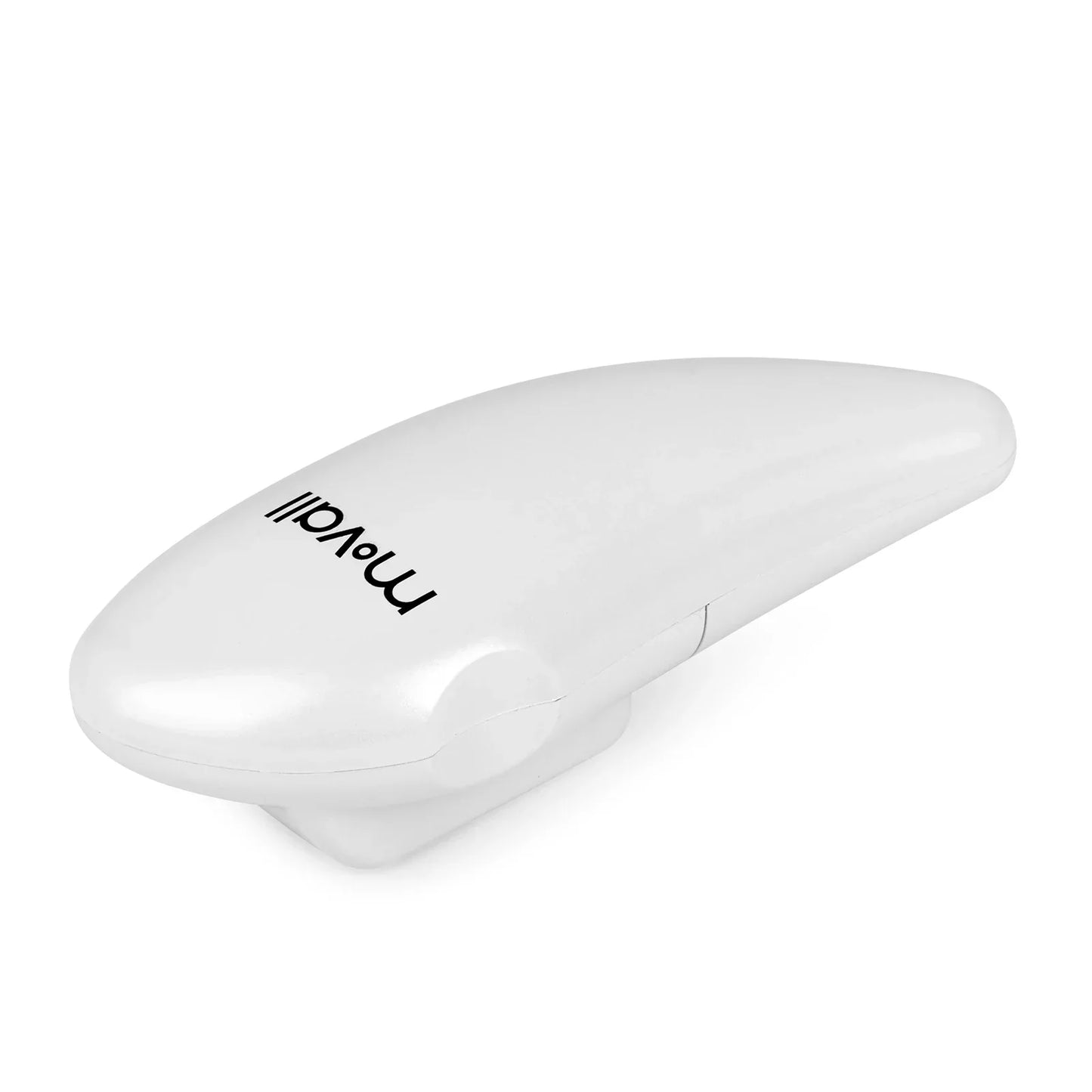 White plastic can opener with sleek ergonomic design and m·voli branding beside movall mgp-01 pedal electronic bow effect sustain delay pedal