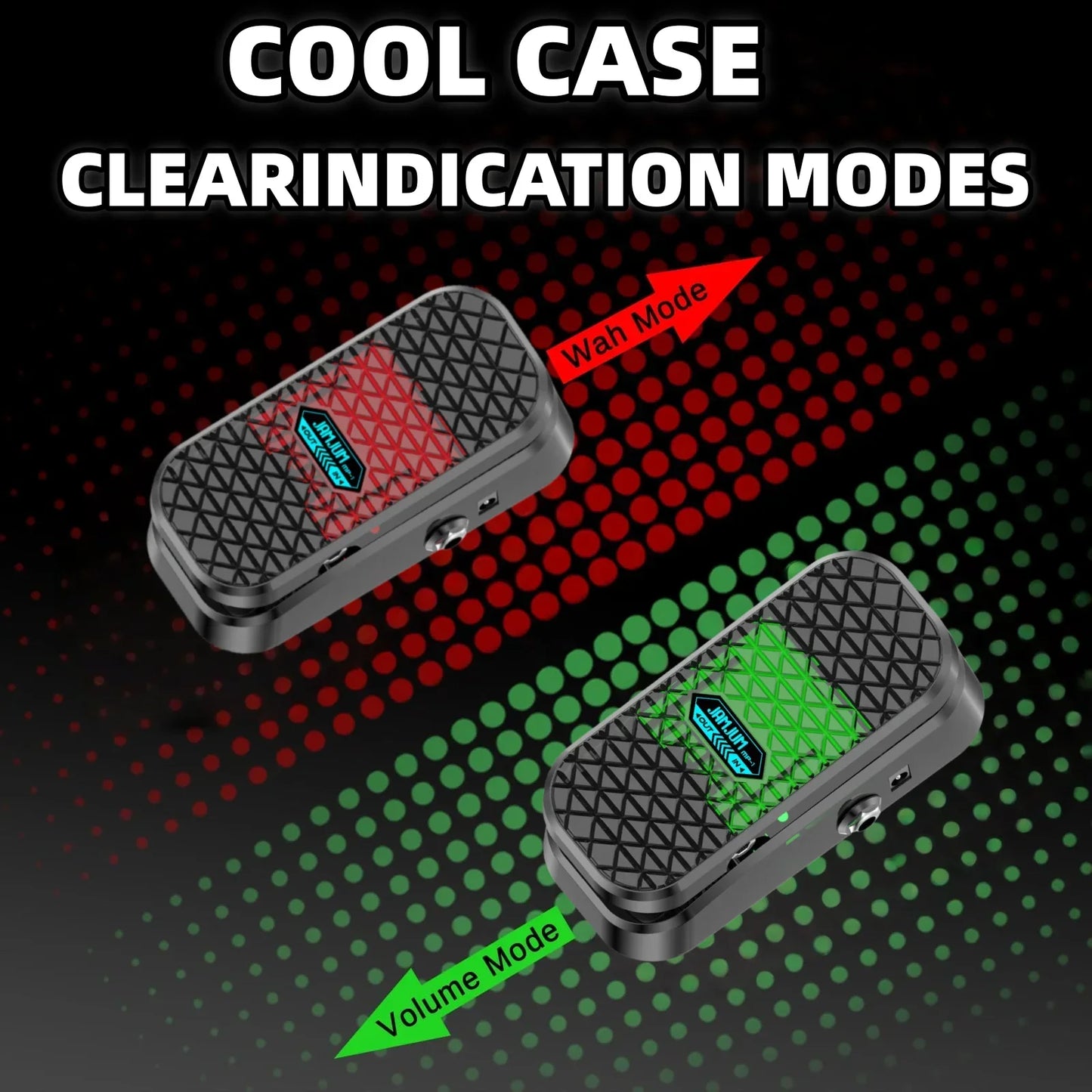 Black mp-1 wah volume pedal with textured triangular pattern and glowing led offers silent operation and control w noise-reduction