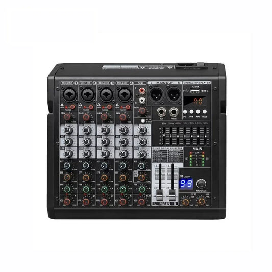 Black yamaha mp3 mixer with dsp effects, usb sound card, multiple input channels, and 48v phantom power for live streaming