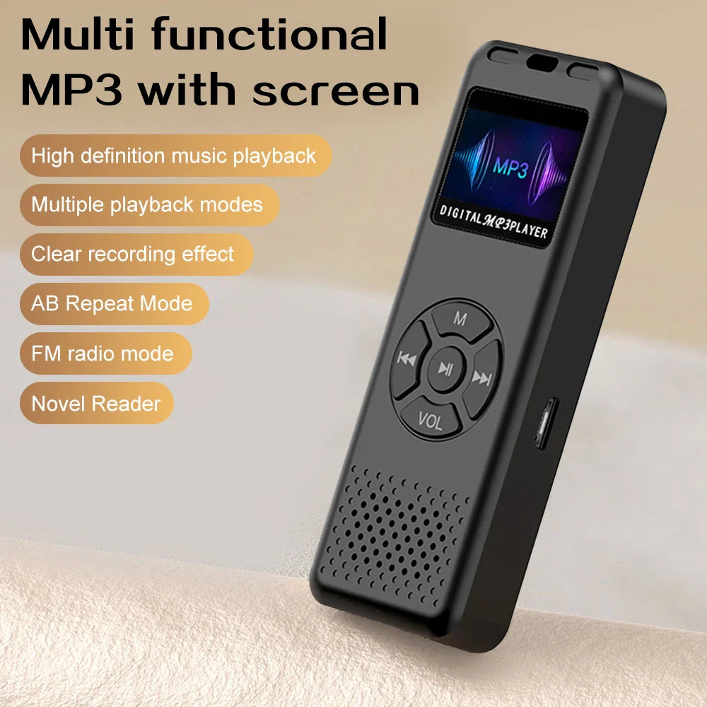 Black portable sports walkman mp3 player 2025 with hifi lossless stereo, small screen, and circular control pad