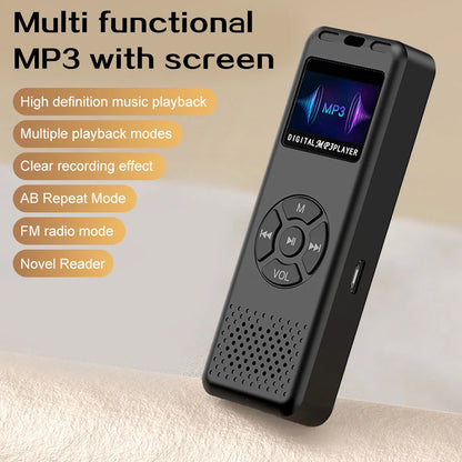 Black portable sports walkman mp3 player 2025 with hifi lossless stereo, small screen, and circular control pad
