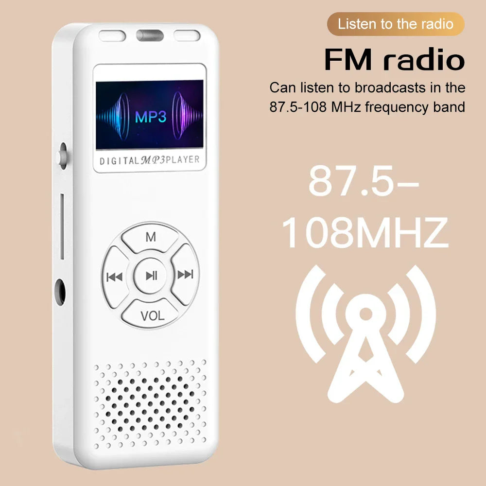 White portable sports walkman mp3 player with hifi lossless stereo, small screen, and control buttons for music playback