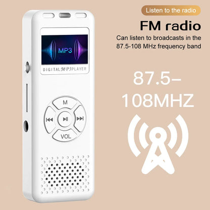 White portable sports walkman mp3 player with hifi lossless stereo, small screen, and control buttons for music playback
