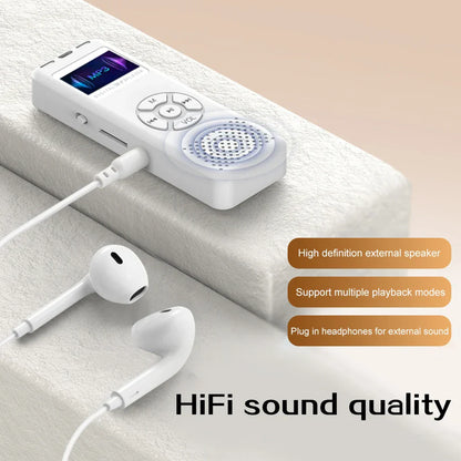 White rectangular portable sports walkman mp3 player with hifi lossless stereo and white wired earphones
