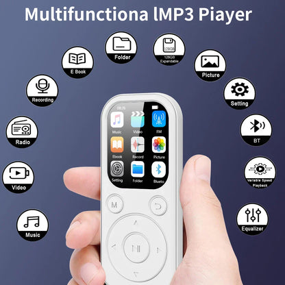 White multifunctional mini mp3 walkman with touchscreen and circular buttons for portable video music sports use