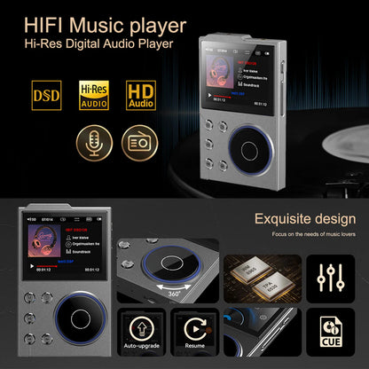 Silver metallic portable mp3 player with touchscreen and blue-accented dial lossless dsd flac hifi sound player