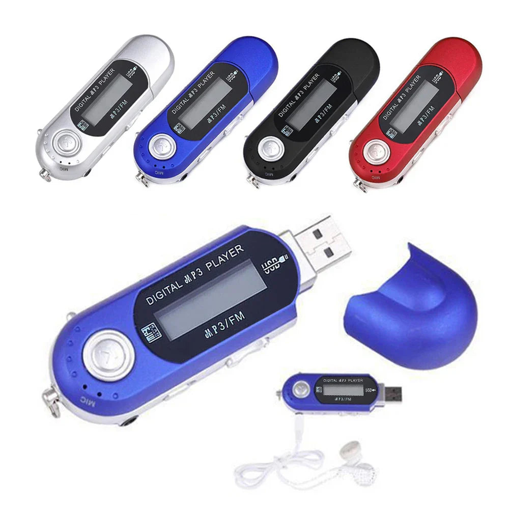 Blue mp3 player music with silver buttons and strip usb pluggable design for portable music speaker use