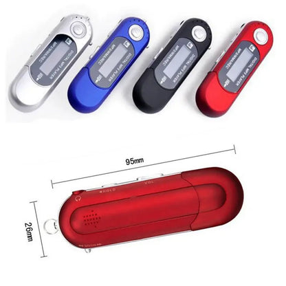 Red plastic mp3 player music speaker portable with sleek oval design and silver strip usb pluggable keychain attachment