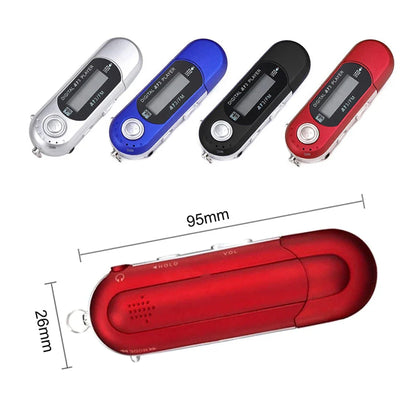 Red plastic mp3 player music speaker portable with sleek elongated design and silver strip usb pluggable accents