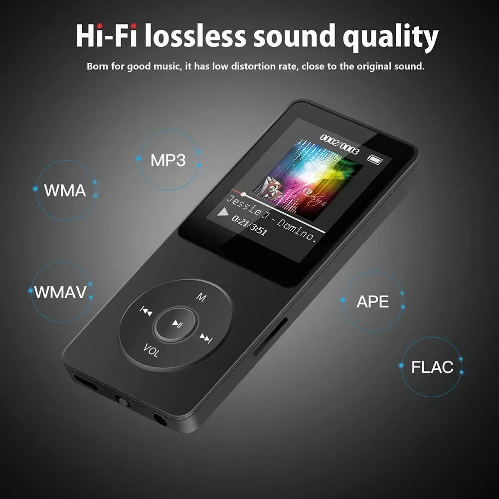 Black rectangular lossless music player with touchscreen and circular buttons supports fm radio for student walkman swimming
