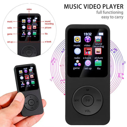 Black rectangular lossless music player with touchscreen and circular controls supports fm radio student walkman swimming use