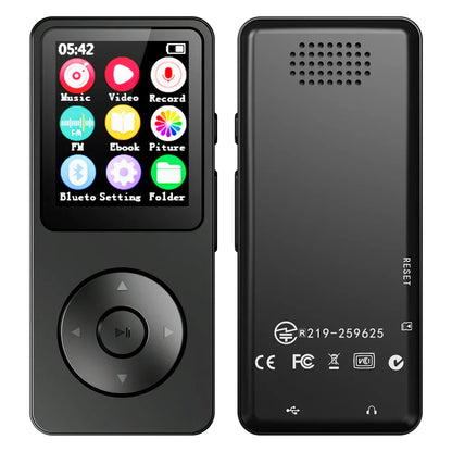 Black rectangular lossless music player with touchscreen and circular pad designed for student walkman swimming running use