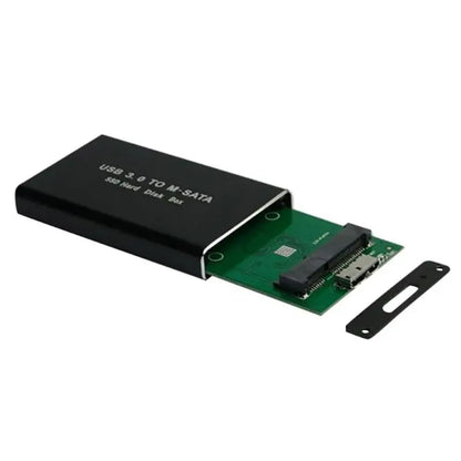 Black ssd enclosure external with green circuit board and metal box storage case adapter for mSATA to USB 3.0 connection