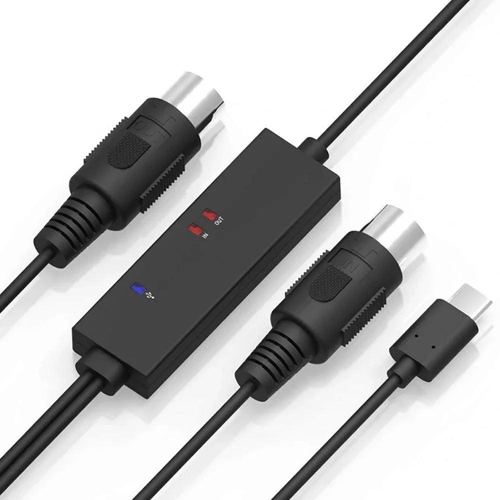 Black midi usb cables cable lead adapter with usb-c port and two 1/4-inch ts connectors for andoird tabler guitar use