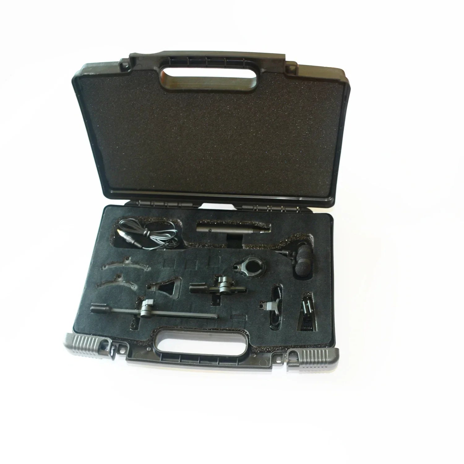 Black plastic tool case with molded foam holding mechanical parts for mu100 full set wholesale saxophone microphone
