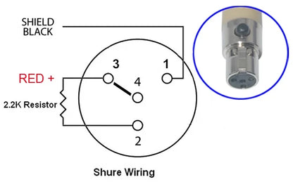Close-up of the metallic xlr phantom power connector on the shure 501-2468 for multifunctional musical use