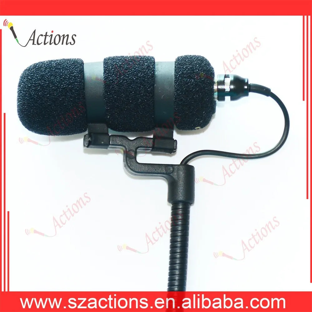 Black foam-covered multifunctional musical lavalier microphone with flexible gooseneck, xlr phantom power, and instrument mic clips