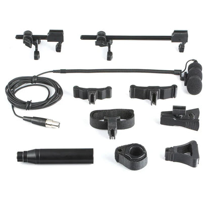 Black plastic and metal multifunctional musical microphone clip kit with xlr phantom power and 8 instrument mic clips