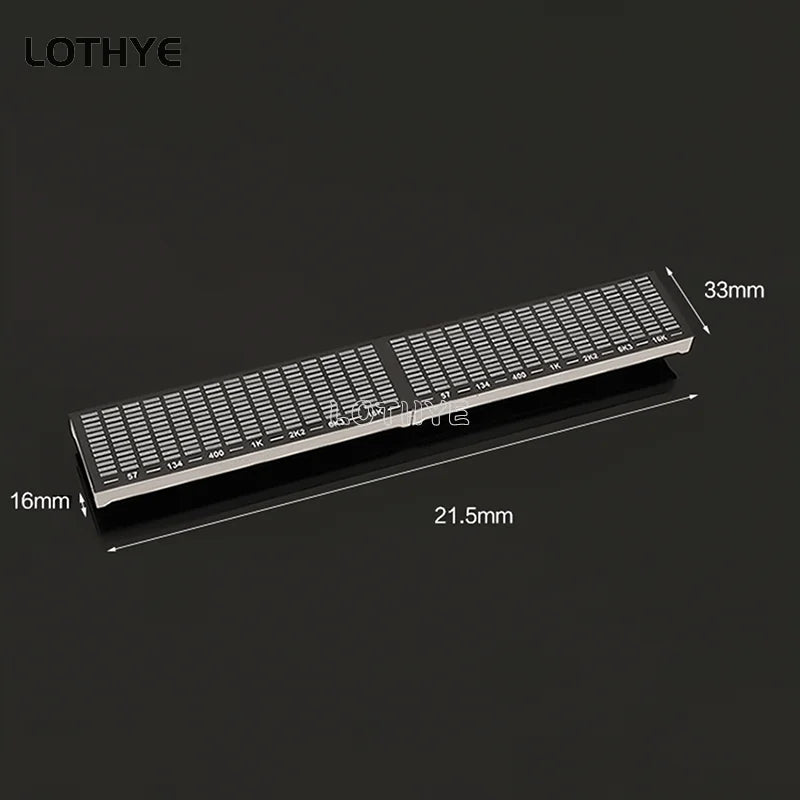 Silver metallic ruler with engraved millimeter and ohm markings for multi-mode led audio stereo music spectrum rhythm board level indicator