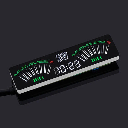 Black and silver multi-mode voice control music spectrum led pickup rhythm analyzer light display vu meter with green led frequency and time readings