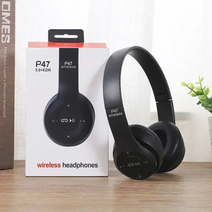 Black multifunctional portable foldable wireless sports game headphones with balanced armature vocalism and control buttons