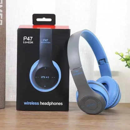 Blue and gray multifunctional portable foldable wireless sports game headphones with balanced armature vocalism design