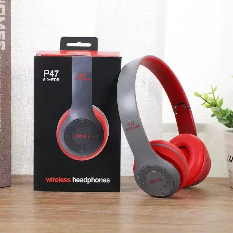 Red and gray multifunctional portable foldable wireless headphones with balanced armature vocalism for sports game use