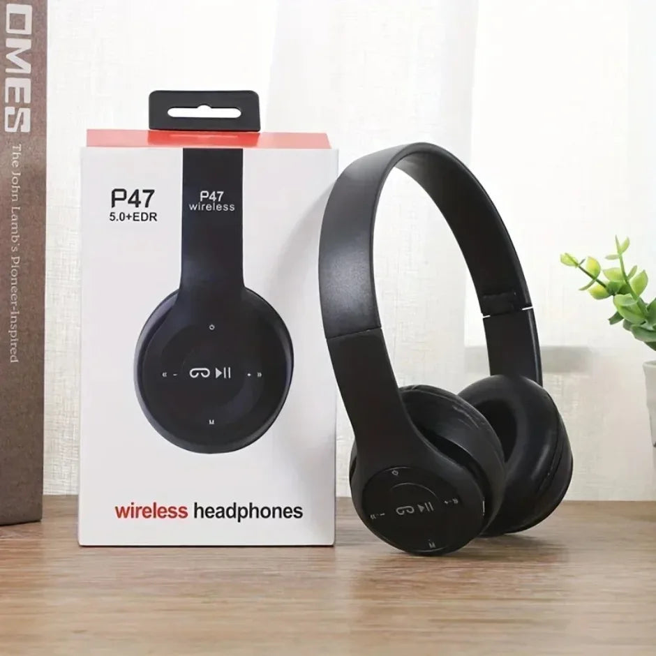 Black over-ear wireless sports game headphones with balanced armature vocalism multifunctional portable foldable design