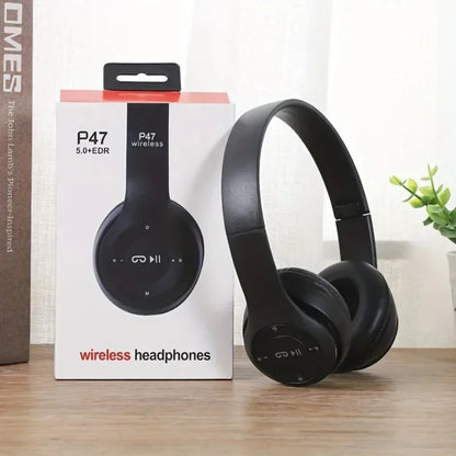 Black over-ear wireless sports game headphones with balanced armature vocalism multifunctional portable foldable design