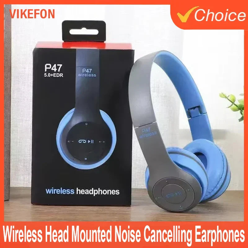 Blue and gray multifunctional portable foldable over-ear wireless sports game headset with balanced armature vocalism