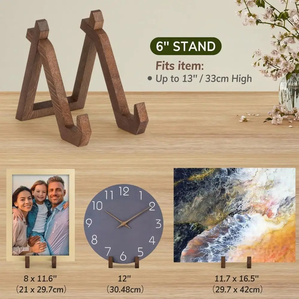 Dark brown multifunctional retro wooden picture frame stand handmade with sturdy a-frame design for music album display