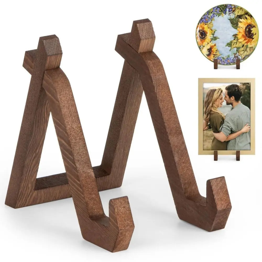 Dark brown multifunctional retro wooden easel stand with rustic handcrafted design frame stand handmade for music albums
