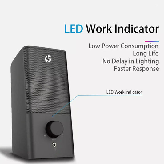 Black hp multimedia computer speaker desktop office with perforated grille and volume knob usb and 3.5mm jack