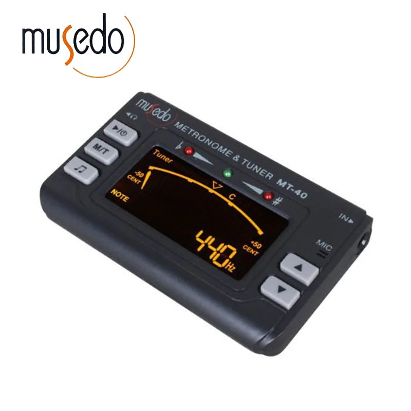Black musedo mt-40 professional precision lcd guitar metronome tone generator guitar tuner with orange 440 hz display