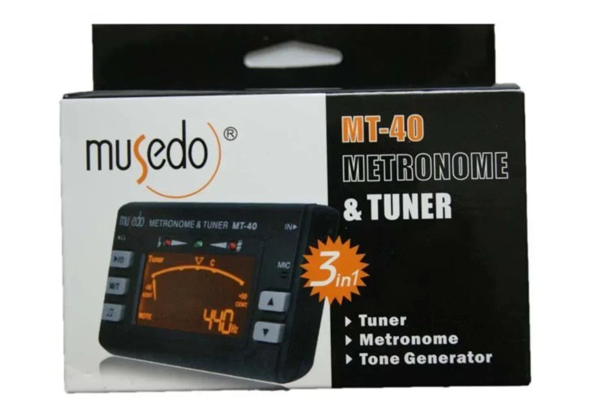 Black musedo mt-40 professional precision lcd guitar metronome tone generator guitar tuner with orange digital display