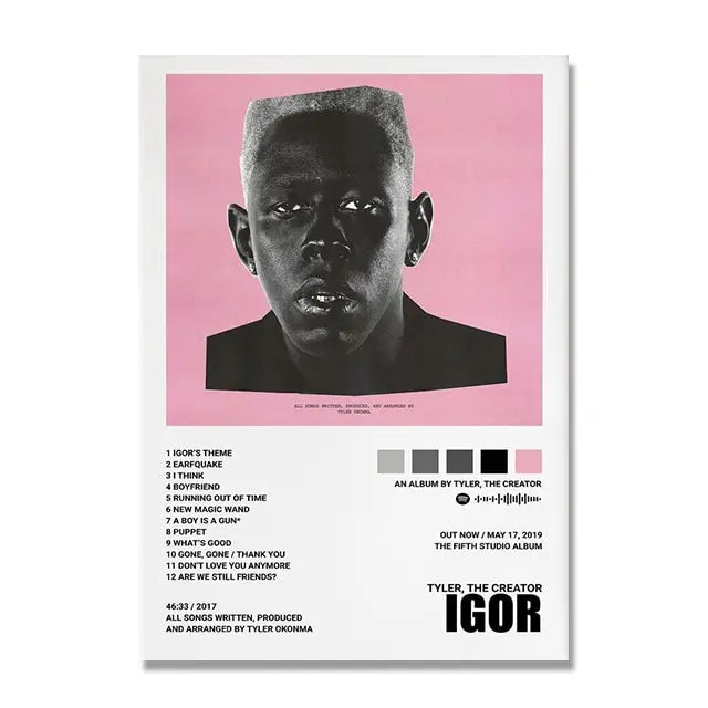 Pink and black canvas poster featuring tyler the creator igor album cover for music album covers wall decor