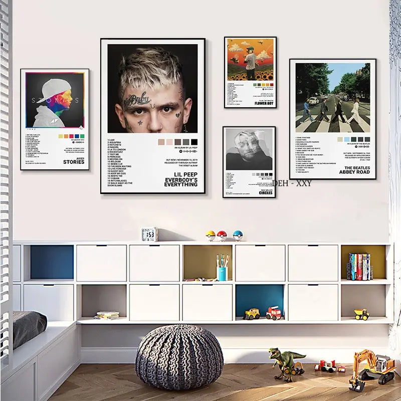 Black and white lil peep framed poster featuring the album cover everybody’s everything for music room decor
