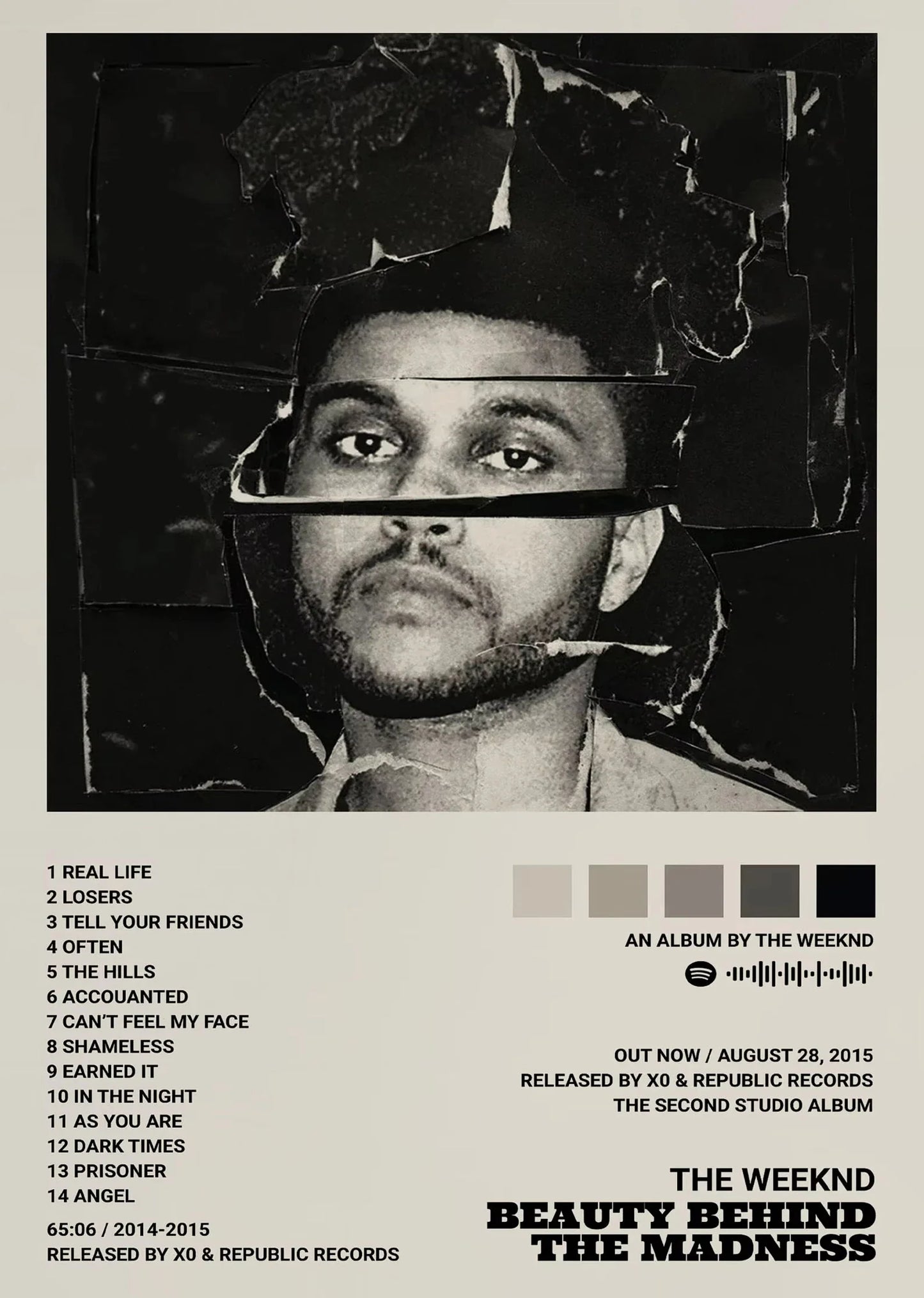 Black and white collage style canvas painting singer weeknd hip hop album cover for living room home decoration gift